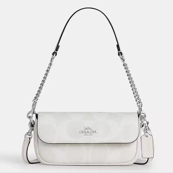 New! Coach Hailey Flab Bag In Signature Canvas In Silver/White/Chalk #CAN70